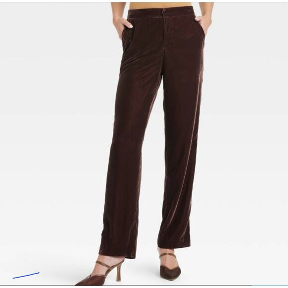 A New Day recycled polyester brown velvet velour flat front pants sz 14 NWT - Picture 8 of 9